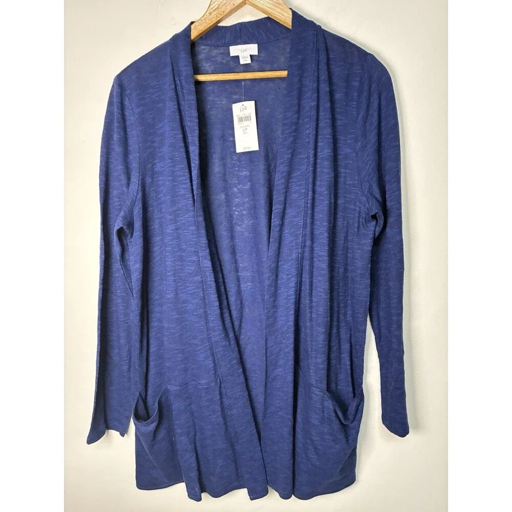 J Jill Linen Cardigan Sweater Women’s Large Petite NWT Dark Azure Light Sweater